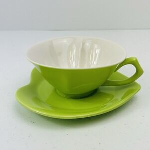 Mary Kay Lime Green White Heart Shaped Tea Cup‎ Saucer Love Valentine